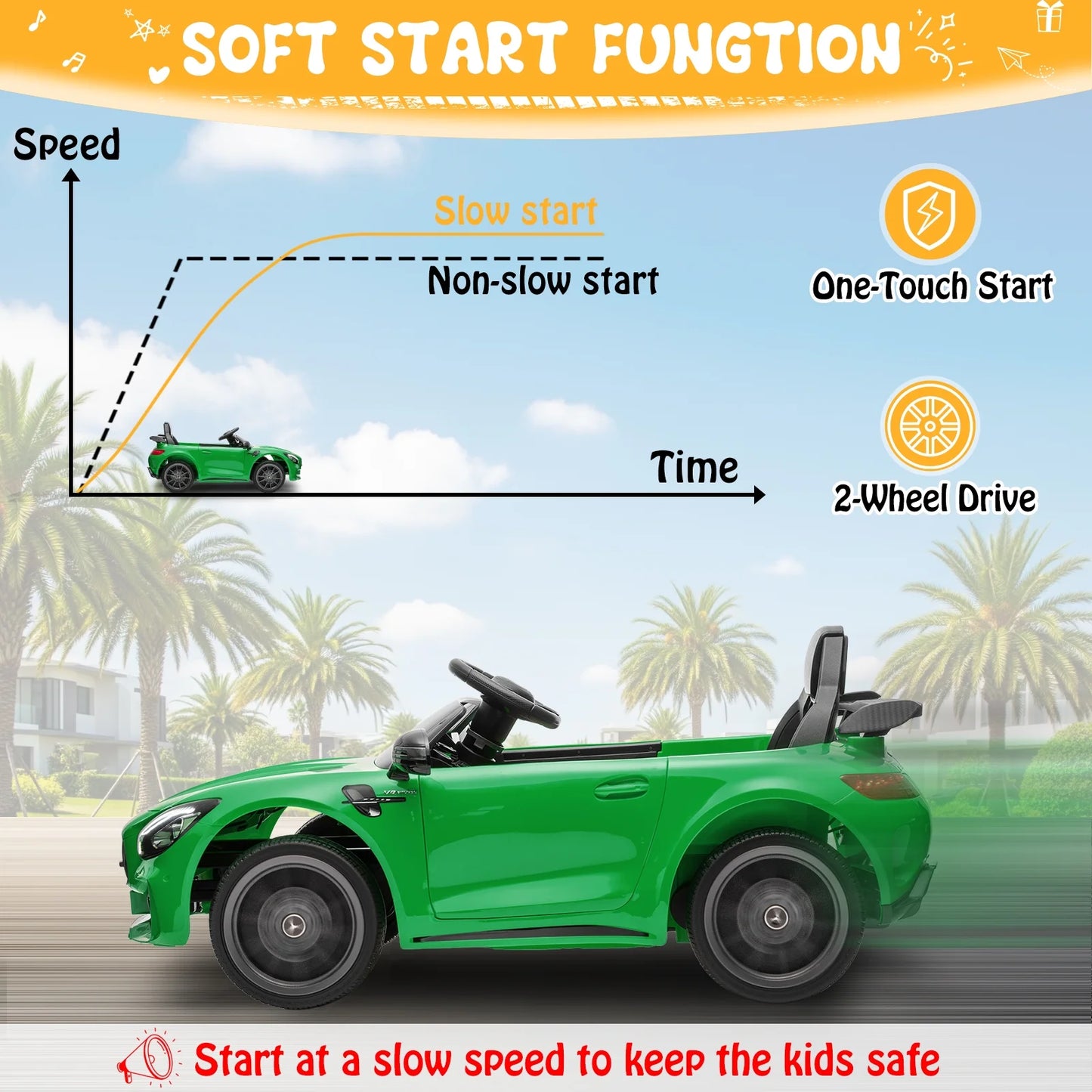 12V Licensed Mercedes-Benz Electric Ride on Cars Toys for Kids, Power Wheels with Parent Remote Control, Green