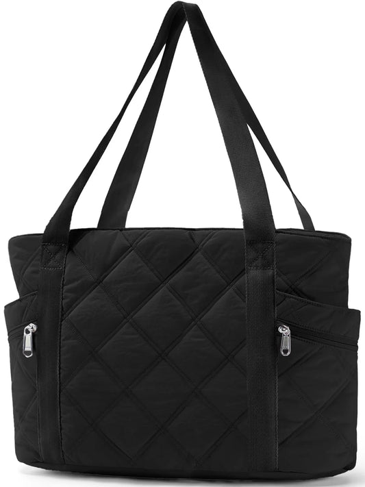 Tote Bag for Women Travel Bags Quilted Carry on Shoulder Bag for Travel Gym Weekend, Black