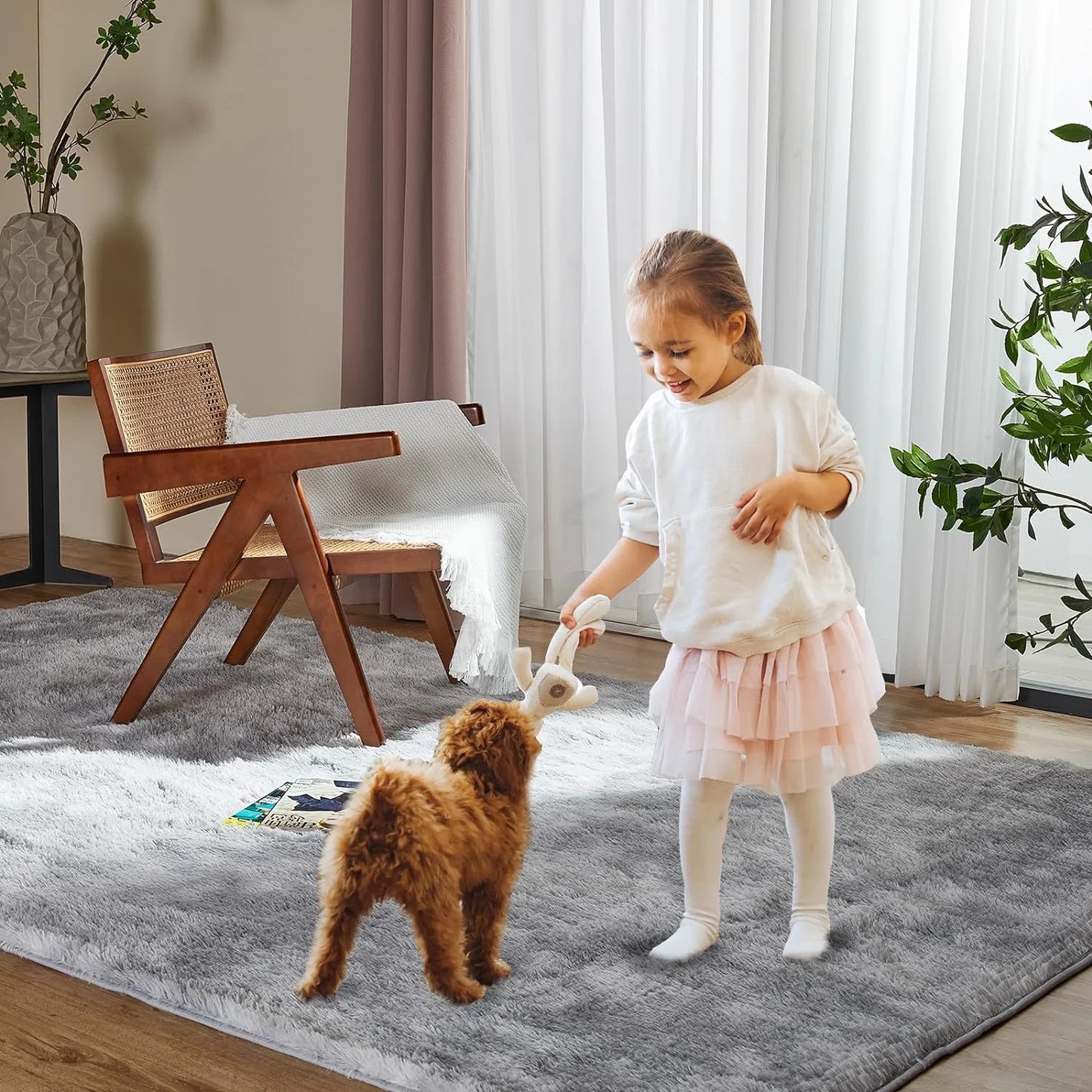 Area Rug for Bedroom,6.5'X7.5',Fluffy Shag Rug for Living Room,Furry Carpet for Kids Room,Shaggy Throw Rug for Nursery Room,Fuzzy Plush Rug,Gray Carpet,Rectangle, Room Decor for Baby