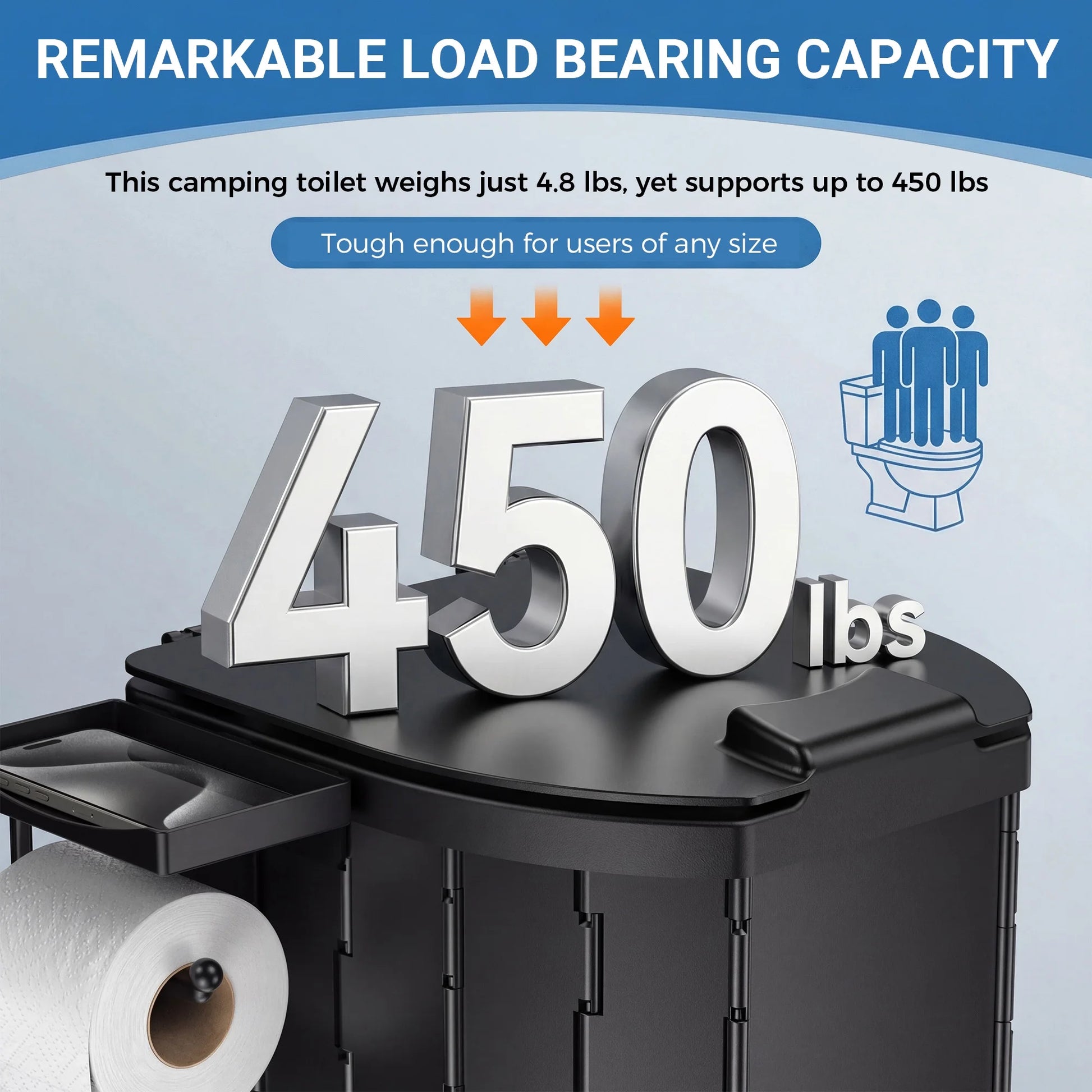 Portable Toilet with Pu Cushion Soft Pad Tissue Holder Folding Outdoor Toilet Suitable for Camping, Beach, Hiking, and Car Use