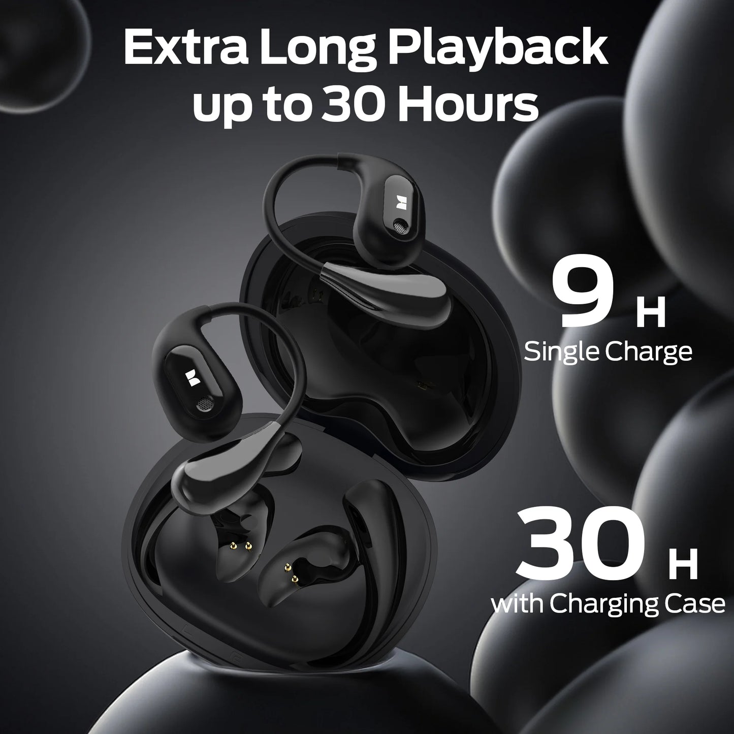 Open Ear Headphones, Bluetooth 5.4 Earphones Stereo Sound, Wireless Headphones 30 Hours Playback, Type-C Charging, Clear Calls, Waterproof Open Ear Earbuds,Black