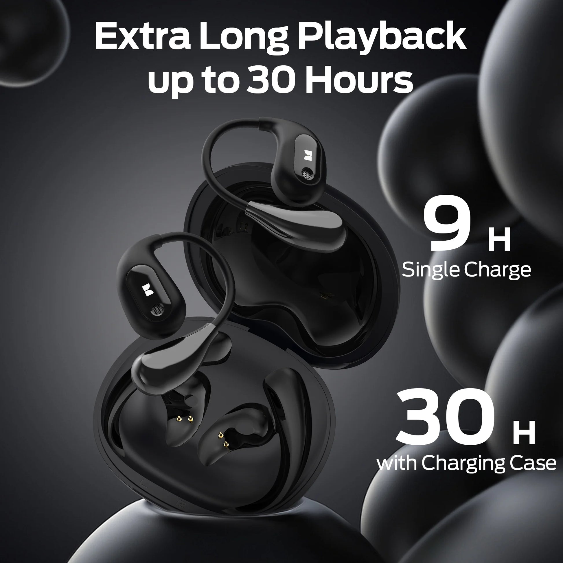 Open Ear Headphones, Bluetooth 5.4 Earphones Stereo Sound, Wireless Headphones 30 Hours Playback, Type-C Charging, Clear Calls, Waterproof Open Ear Earbuds,Black