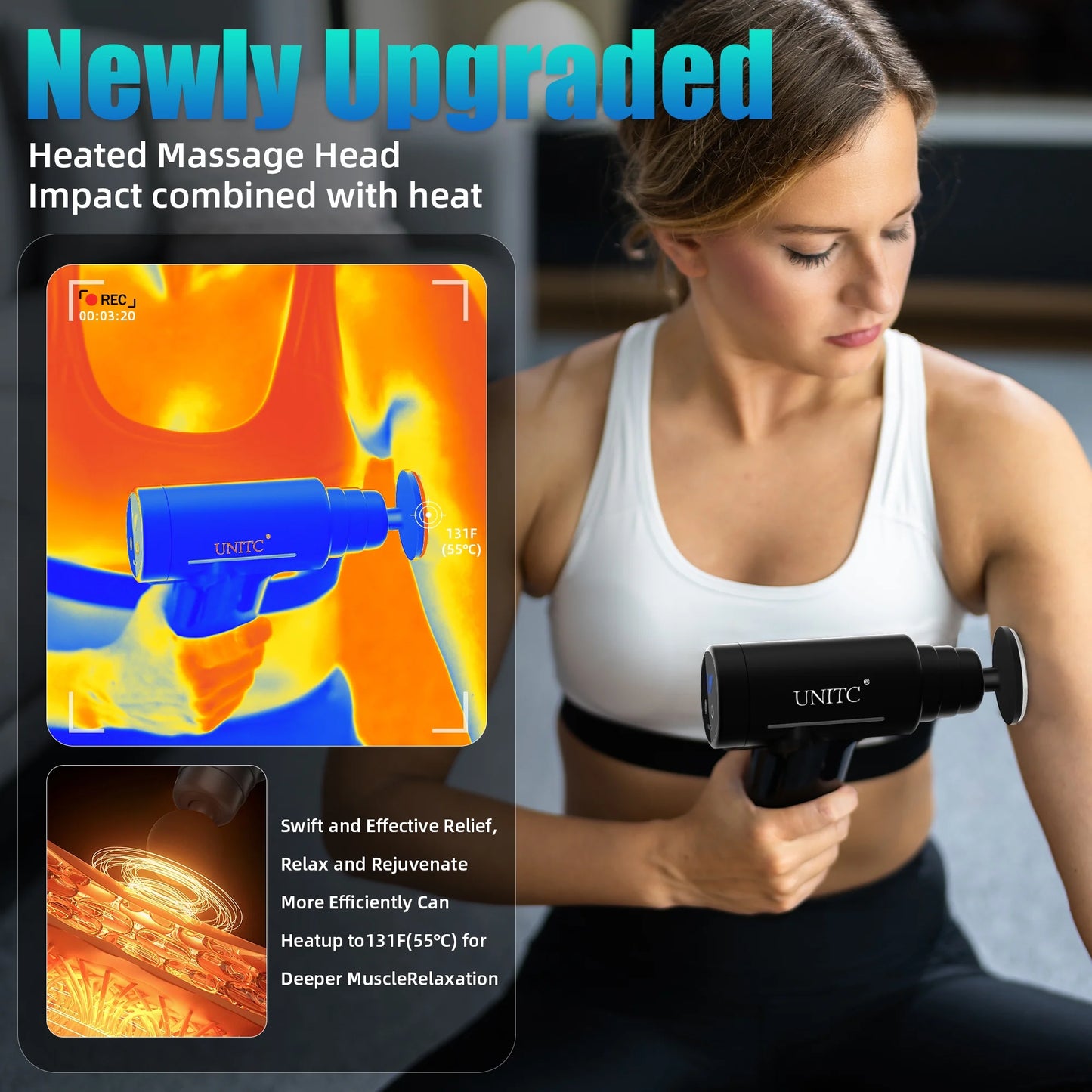 Mini Massage Gun with Heat&Cold, Deep Tissue Messager with 6 Heads, Gifts