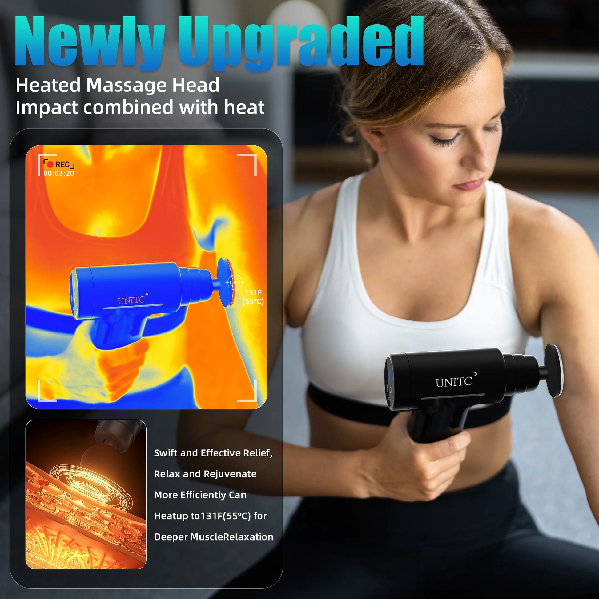 Mini Massage Gun with Heat&Cold, Deep Tissue Messager with 6 Heads, Gifts
