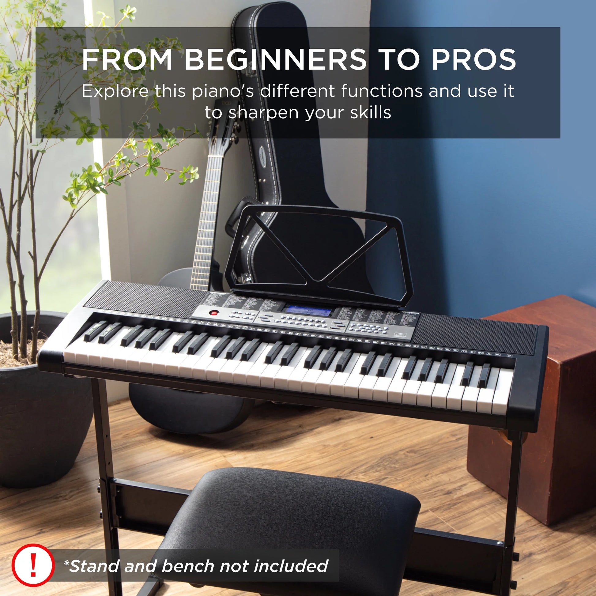 54-Key Beginners Electronic Keyboard Piano Set W/ LCD Screen, Lighted Keys, 3-Teaching Modes