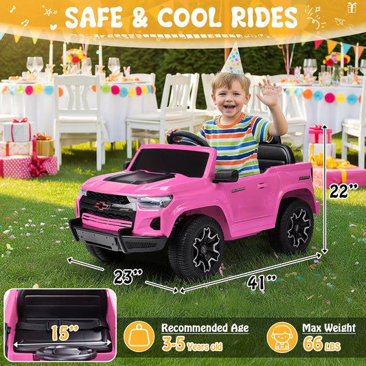 12V Licensed Chevrolet Colorado Electric Ride on Car Toy for Toddler Kid W/ Remote Control, LED Lights, Pink