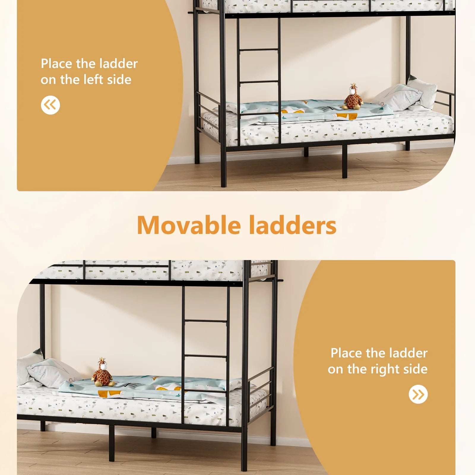 Twin over Twin Steel Bunk Beds Frame, 78" X 42" X 65" with Ladder Bedroom Dorm Room for Kids Adult Children