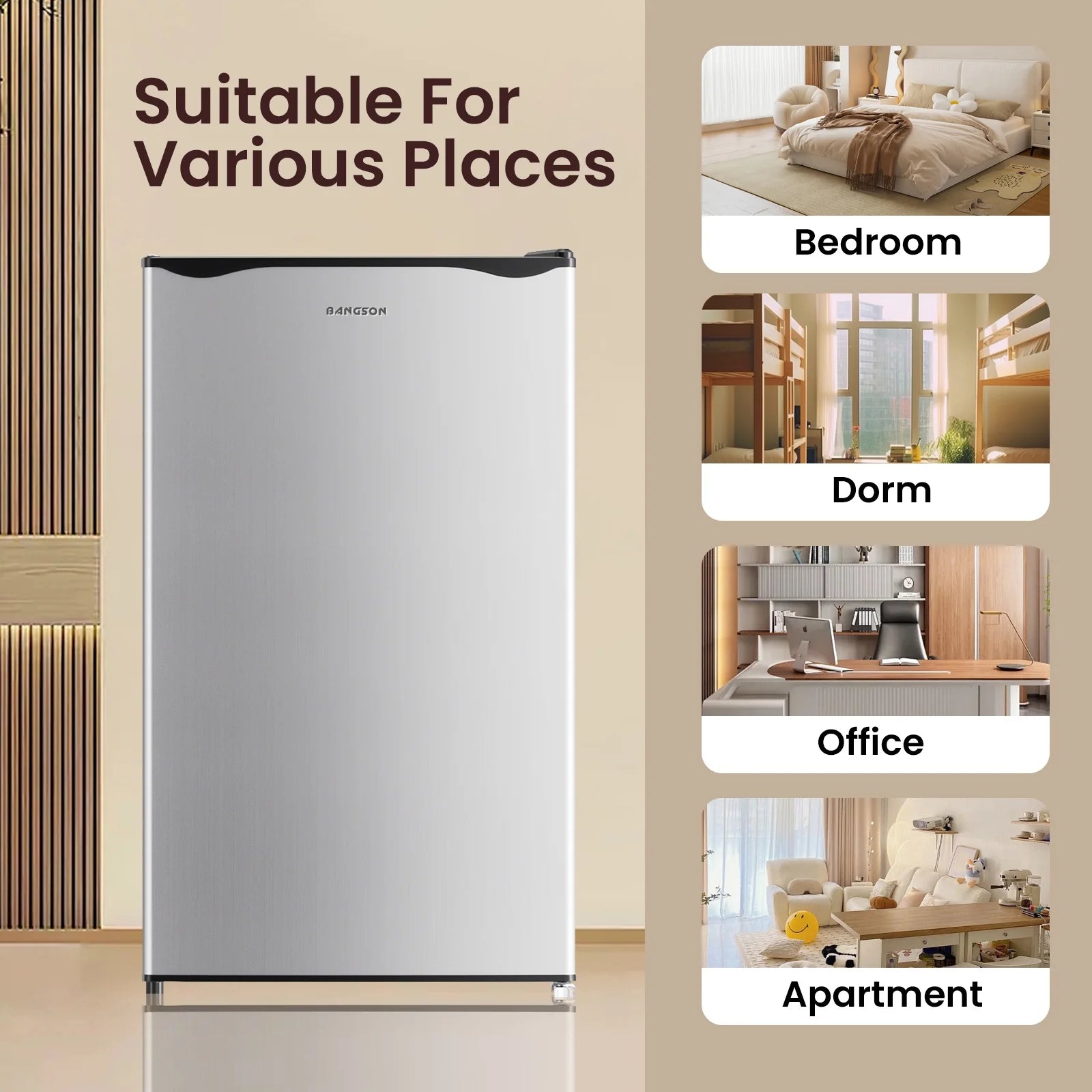 3.2 Cu.Ft. Mini Fridge, Compact Refrigerator with Reversible Door, Silver