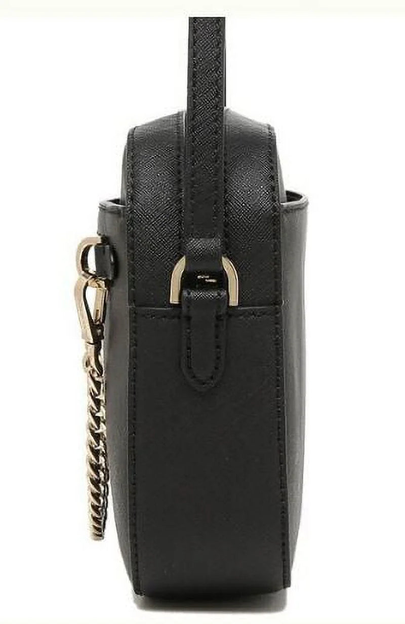 Women'S Adult Two inside Pockets Leather East West Chain Crossbody Bag, Black/Large