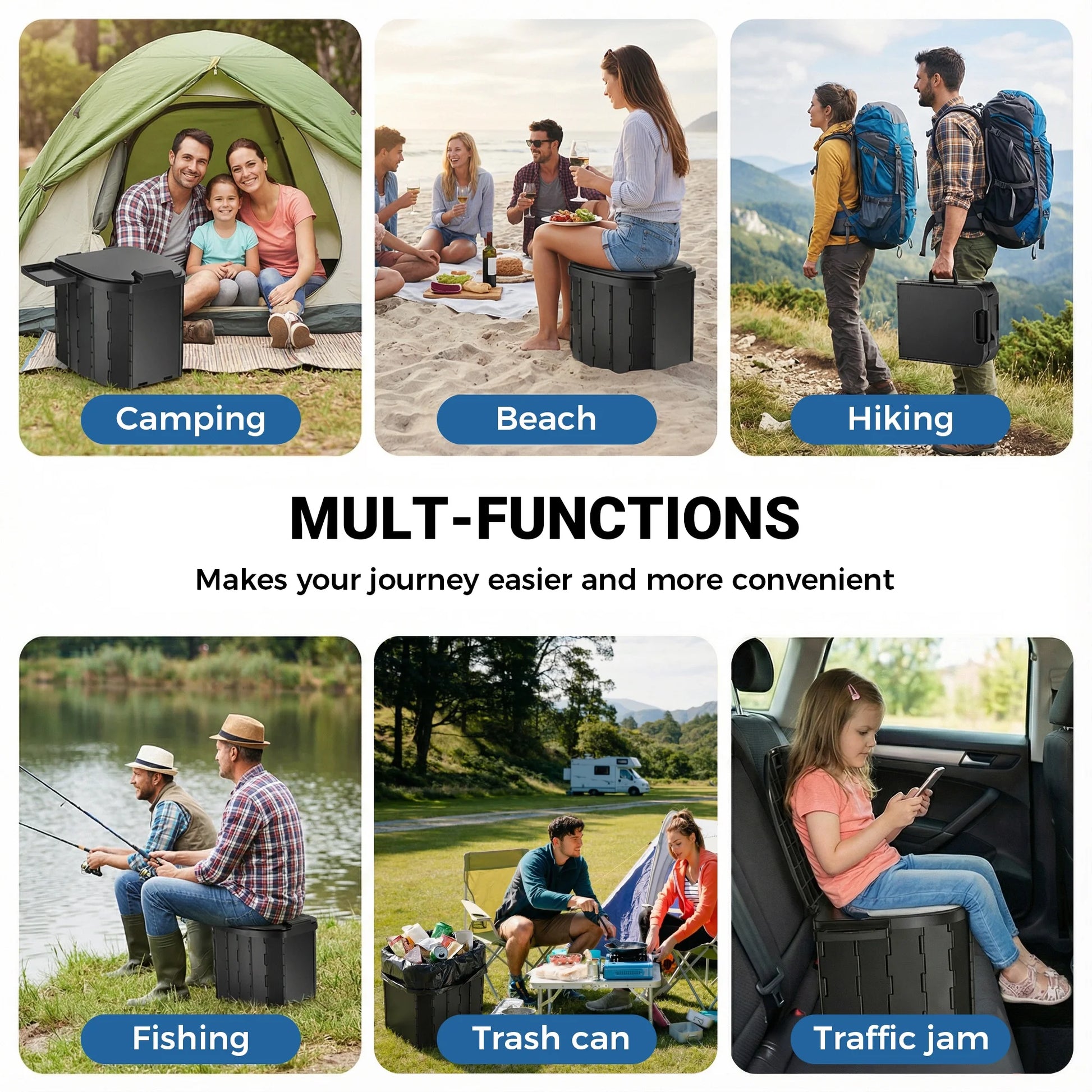 Portable Toilet with Pu Cushion Soft Pad Tissue Holder Folding Outdoor Toilet Suitable for Camping, Beach, Hiking, and Car Use