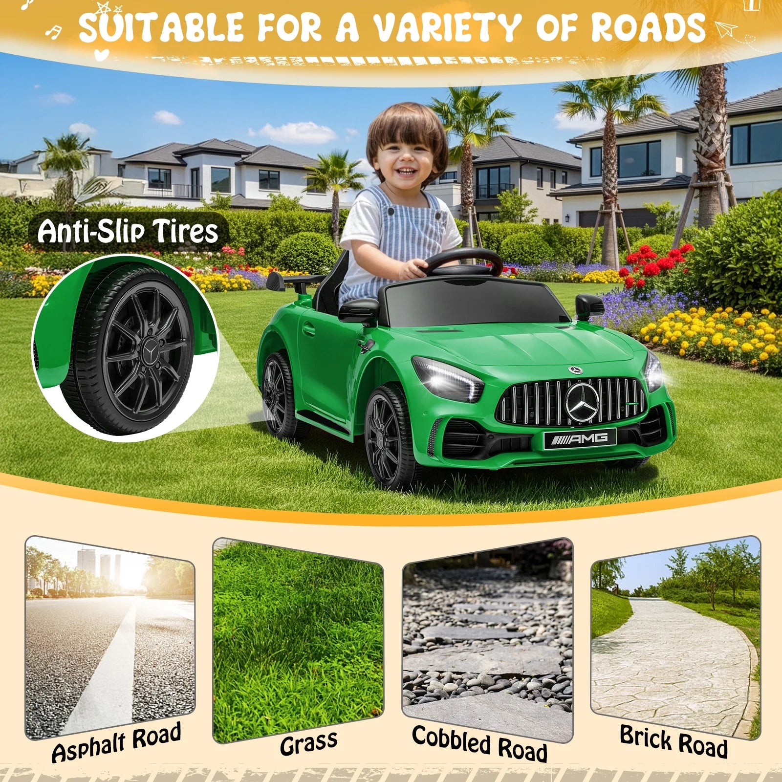 12V Licensed Mercedes-Benz Electric Ride on Cars Toys for Kids, Power Wheels with Parent Remote Control, Green