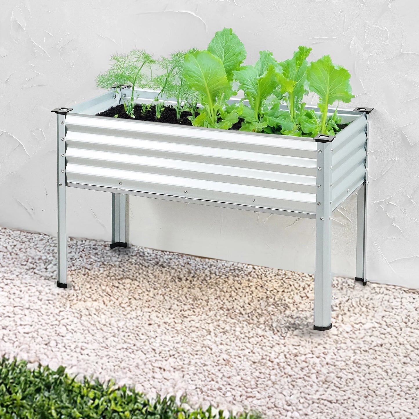 48X24X30In Elevated Galvanized Metal Garden Bed W/ Corner Protectors - Silver