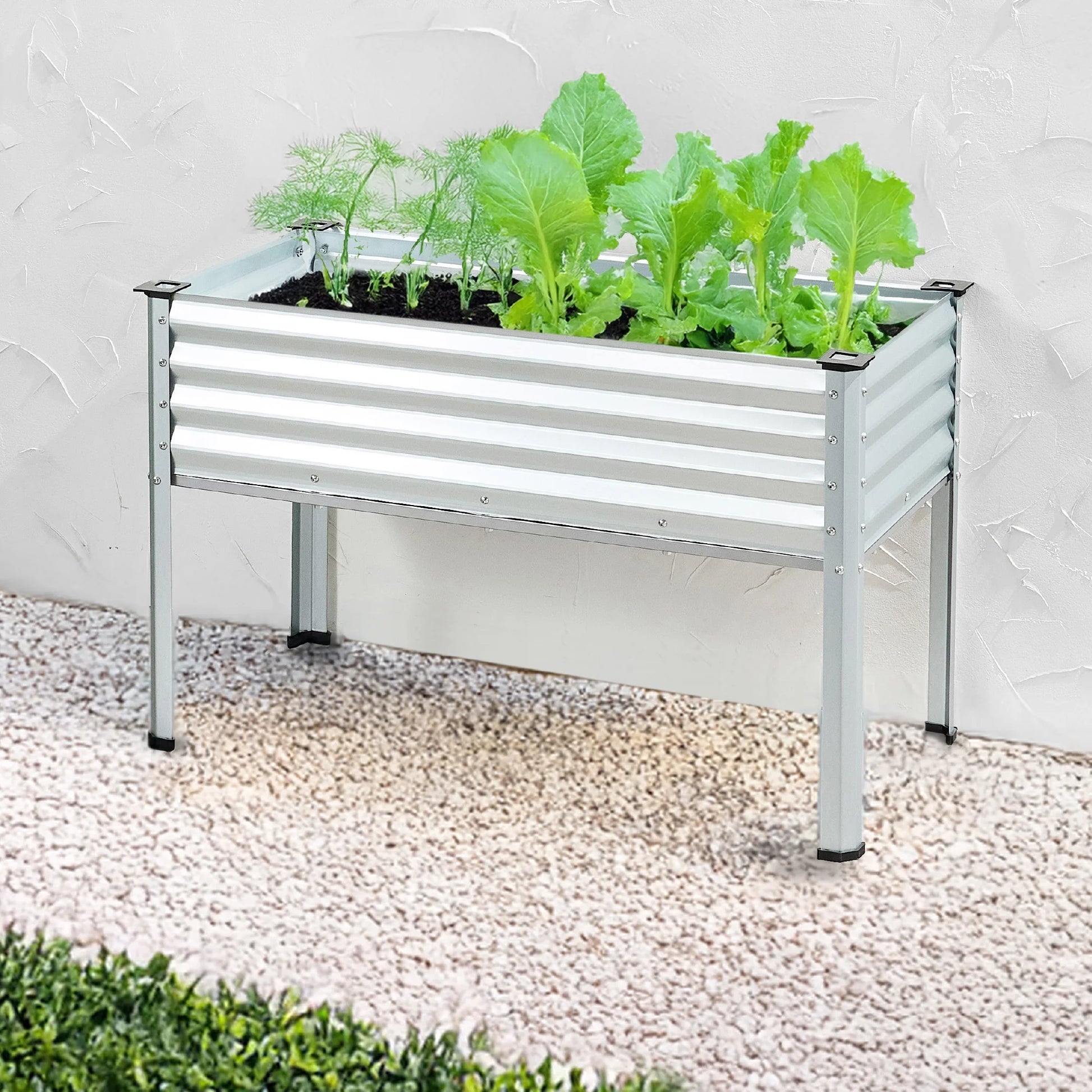 48X24X30In Elevated Galvanized Metal Garden Bed W/ Corner Protectors - Silver