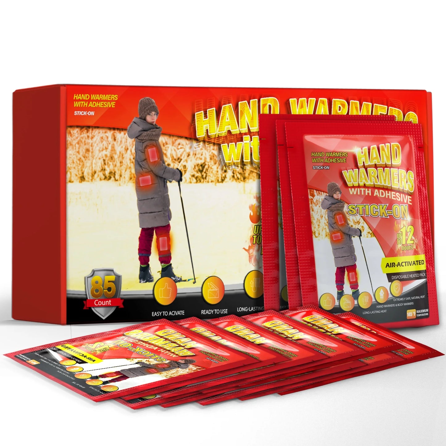 Body Warmer Hand Warmers with Adhesive Backing, Disposable 85Pcs, Long Last Safe Heated 12H