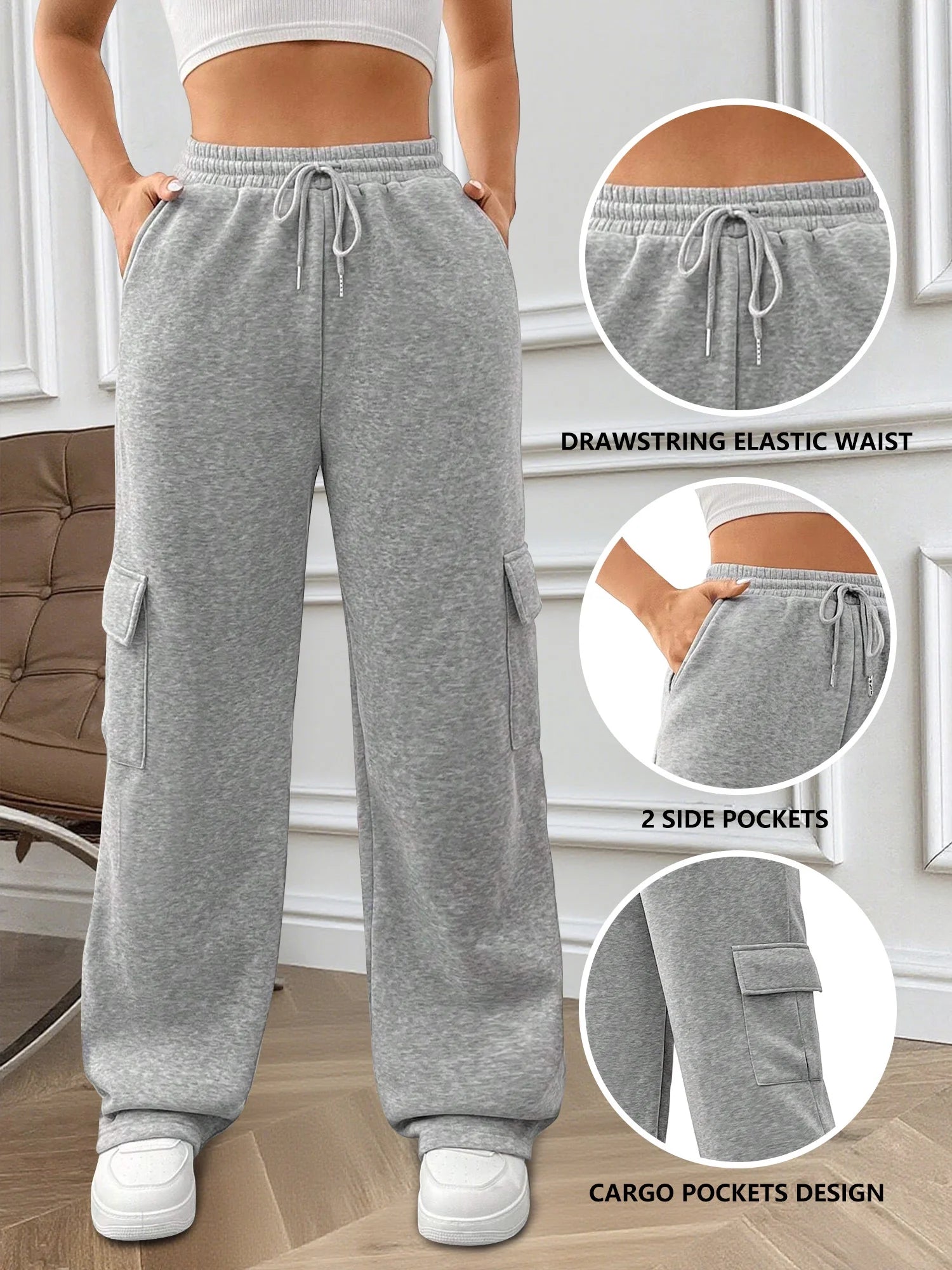 Womens Cargo Sweatpants Baggy Fleece High Waisted Joggers Sweat Pants Athletic Pants with Pockets