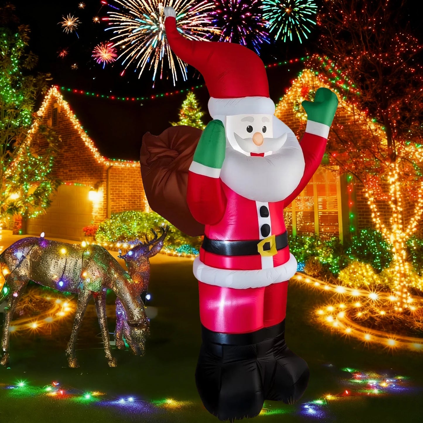 6Ft Christmas Inflatable Santa Claus with Gift Bag, Built in LED Lights, Outdoor Christmas Decor for Yard Lawn Garden, Indoor Xmas Decorations, Holiday Party Blow up Decor