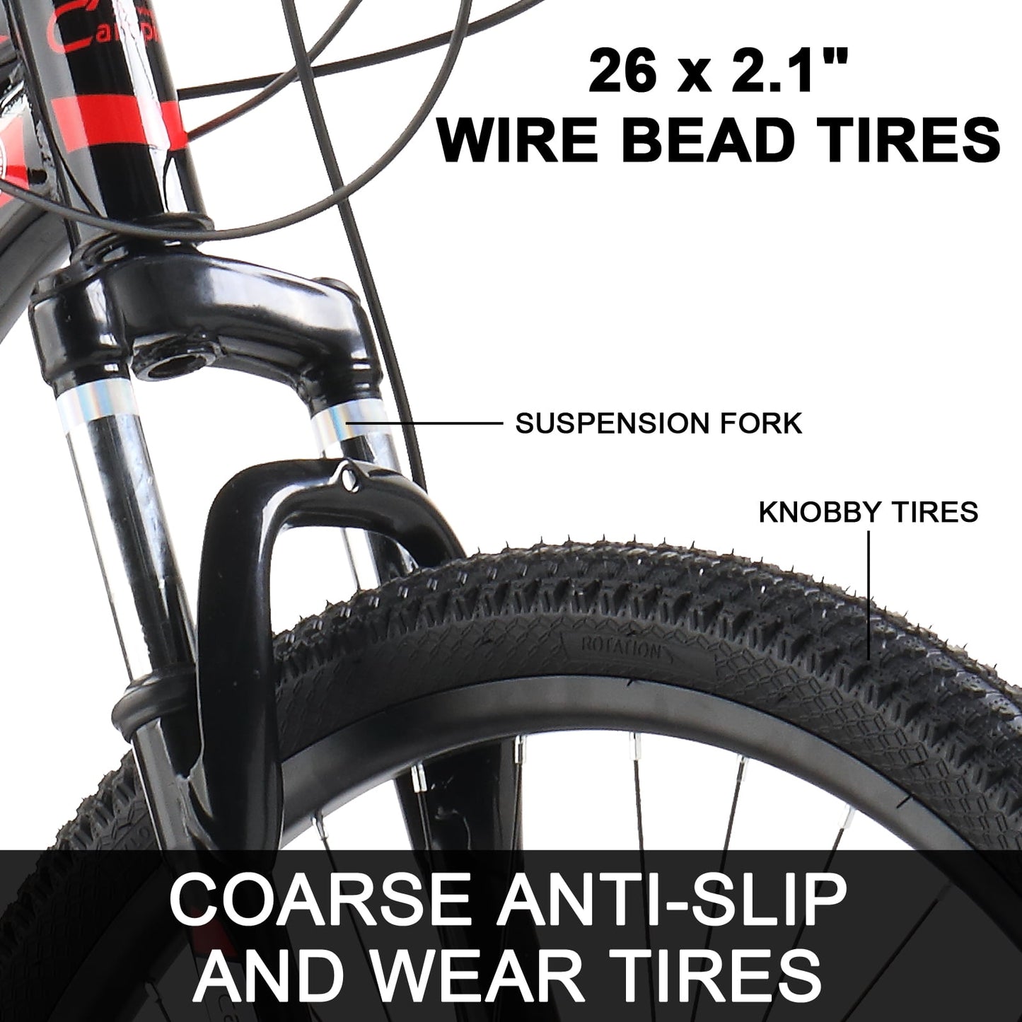 26" Lightweight Explorer Mountain Bike, 21-Speed for Men and Women Disc Brakes & Suspension, Red/Black