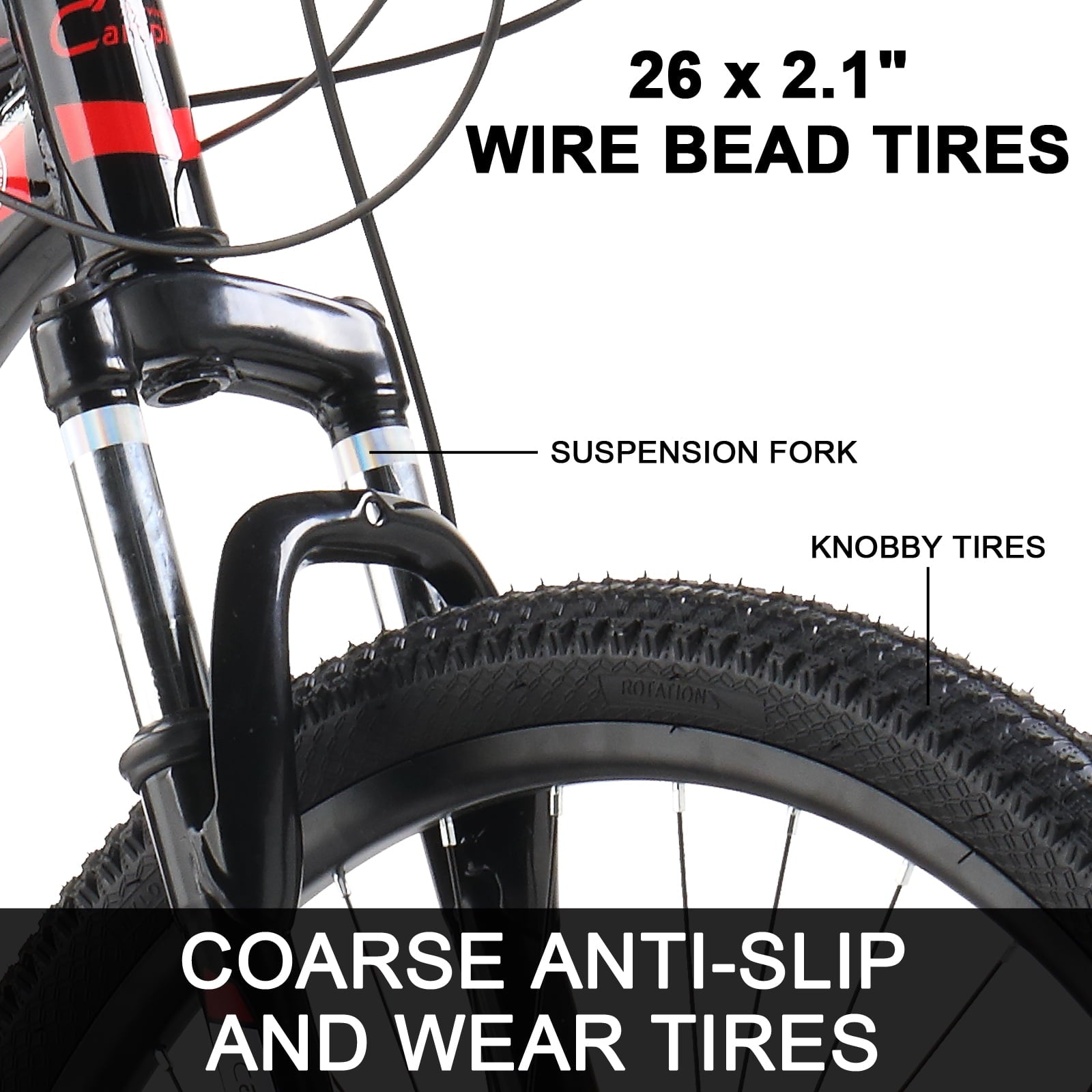 26" Lightweight Explorer Mountain Bike, 21-Speed for Men and Women Disc Brakes & Suspension, Red/Black