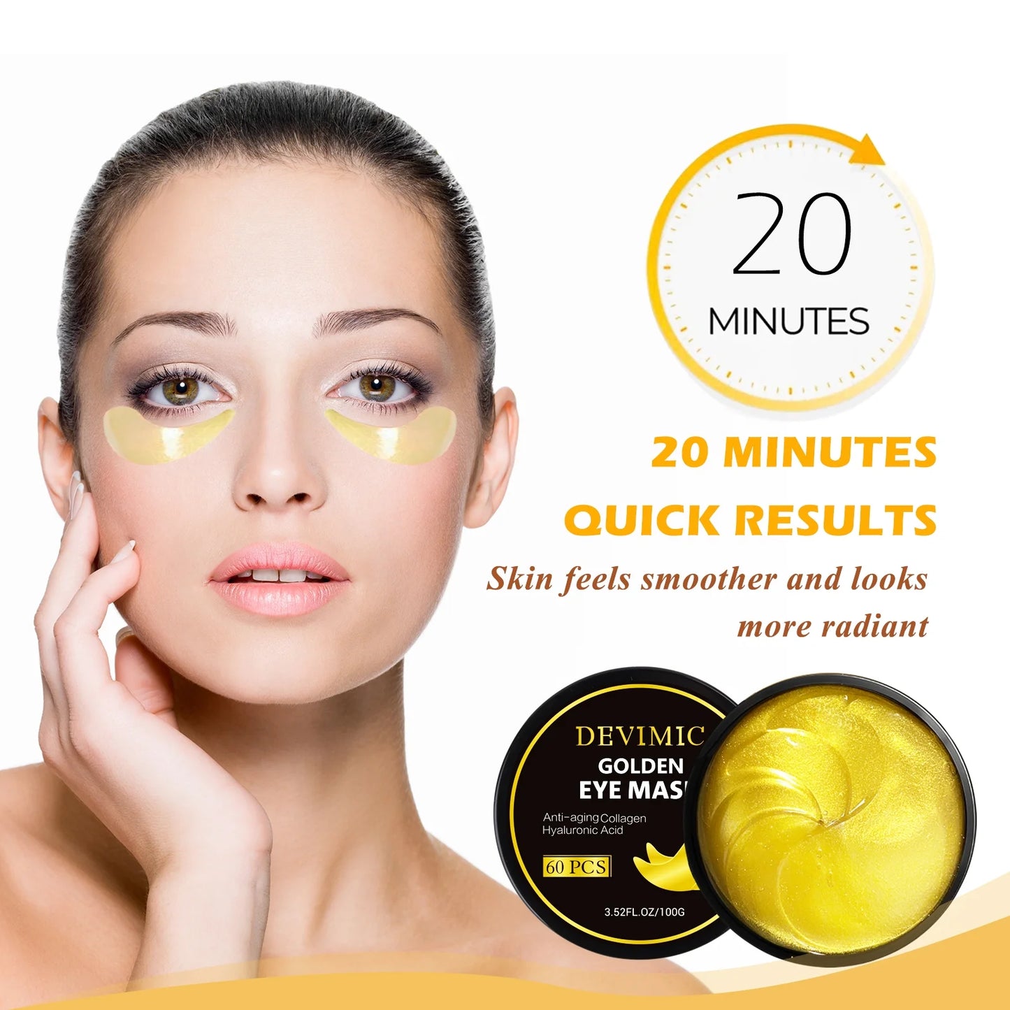 Golden Eye Mask, 30 Pairs under Eye Masks for Dark Circles and Puffiness, under Eye Patches for Puffy Eyes and Eye Bags, Gel Eye Mask Eye Pads for Face Skin Care