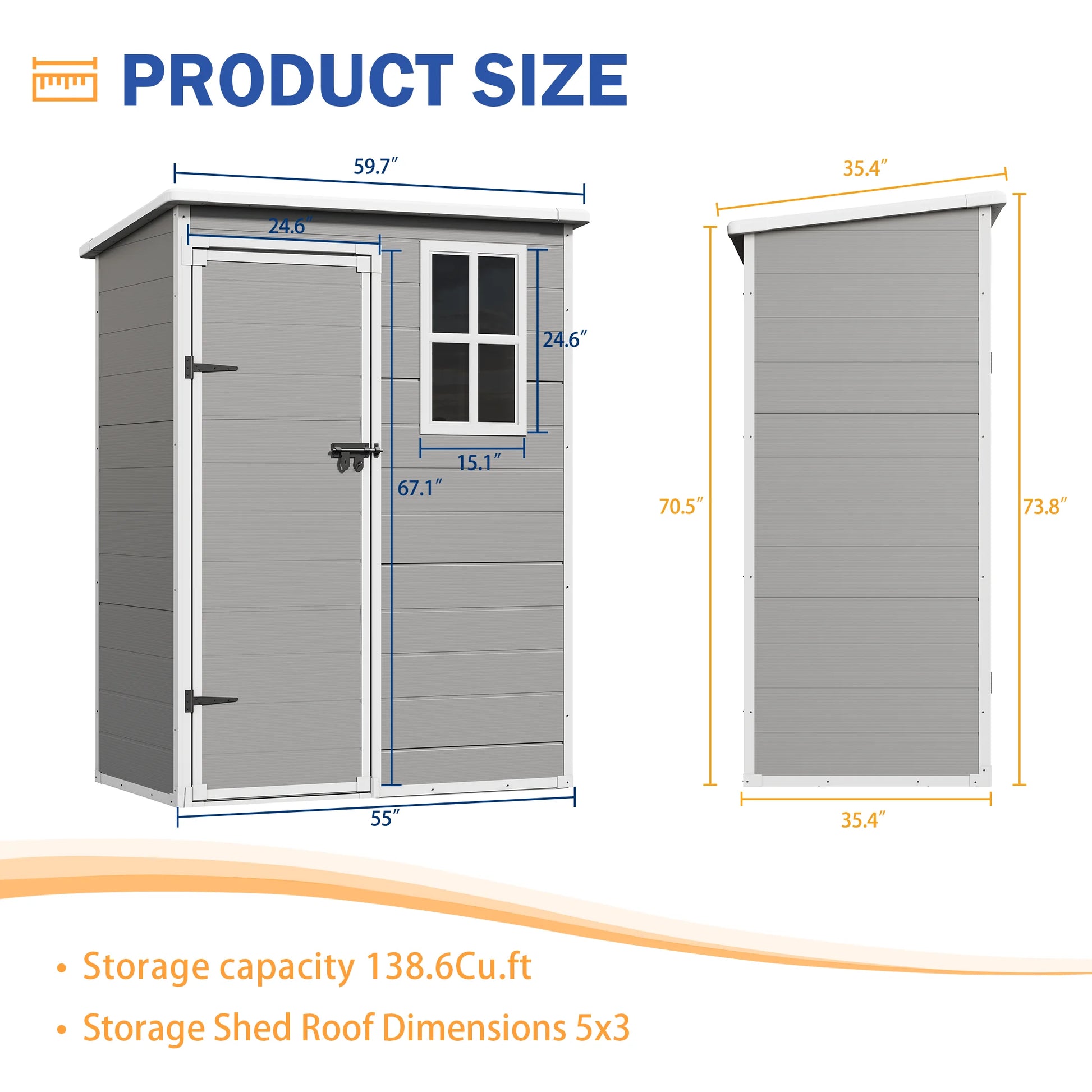 Outdoor Storage Shed 5X3 FT, Resin Garden Shed for Backyard, Patio, Lawn, Grey & White