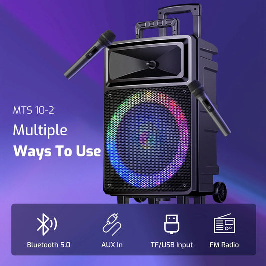 Karaoke Machine with 2 Wireless Microphones, Bluetooth Speaker, and Portable PA System – Includes FM Radio and 12" Woofer for Party