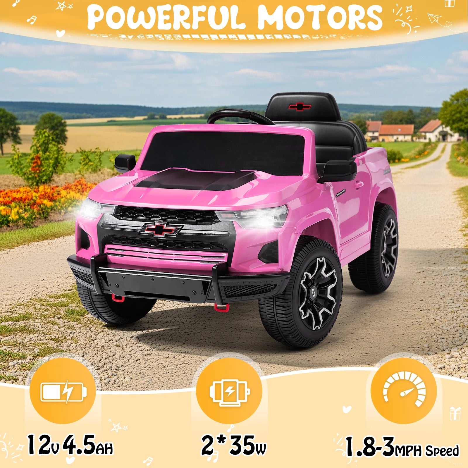 12V Licensed Chevrolet Colorado Electric Ride on Car Toy for Toddler Kid W/ Remote Control, LED Lights, Pink