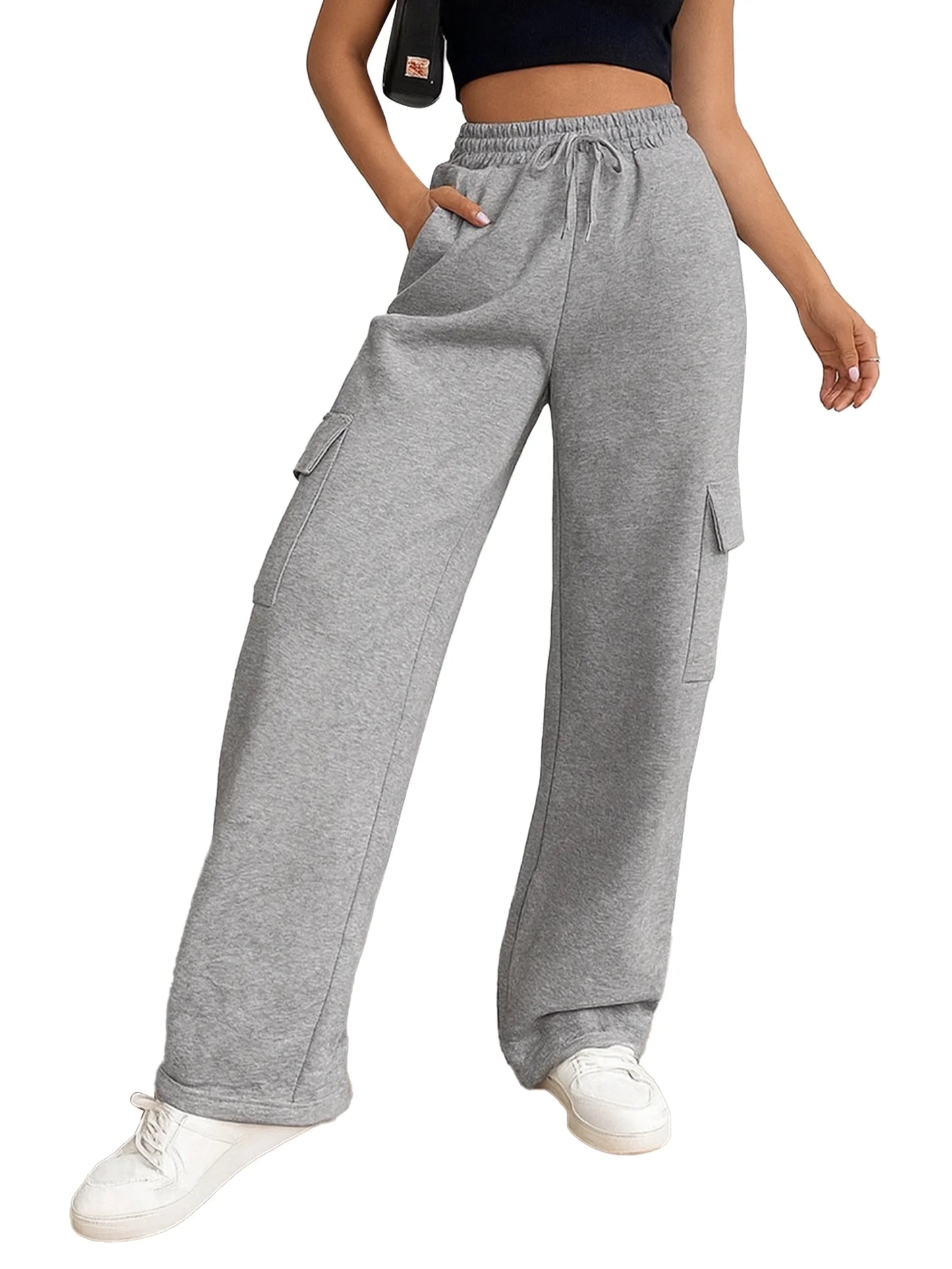 Womens Cargo Sweatpants Baggy Fleece High Waisted Joggers Sweat Pants Athletic Pants with Pockets