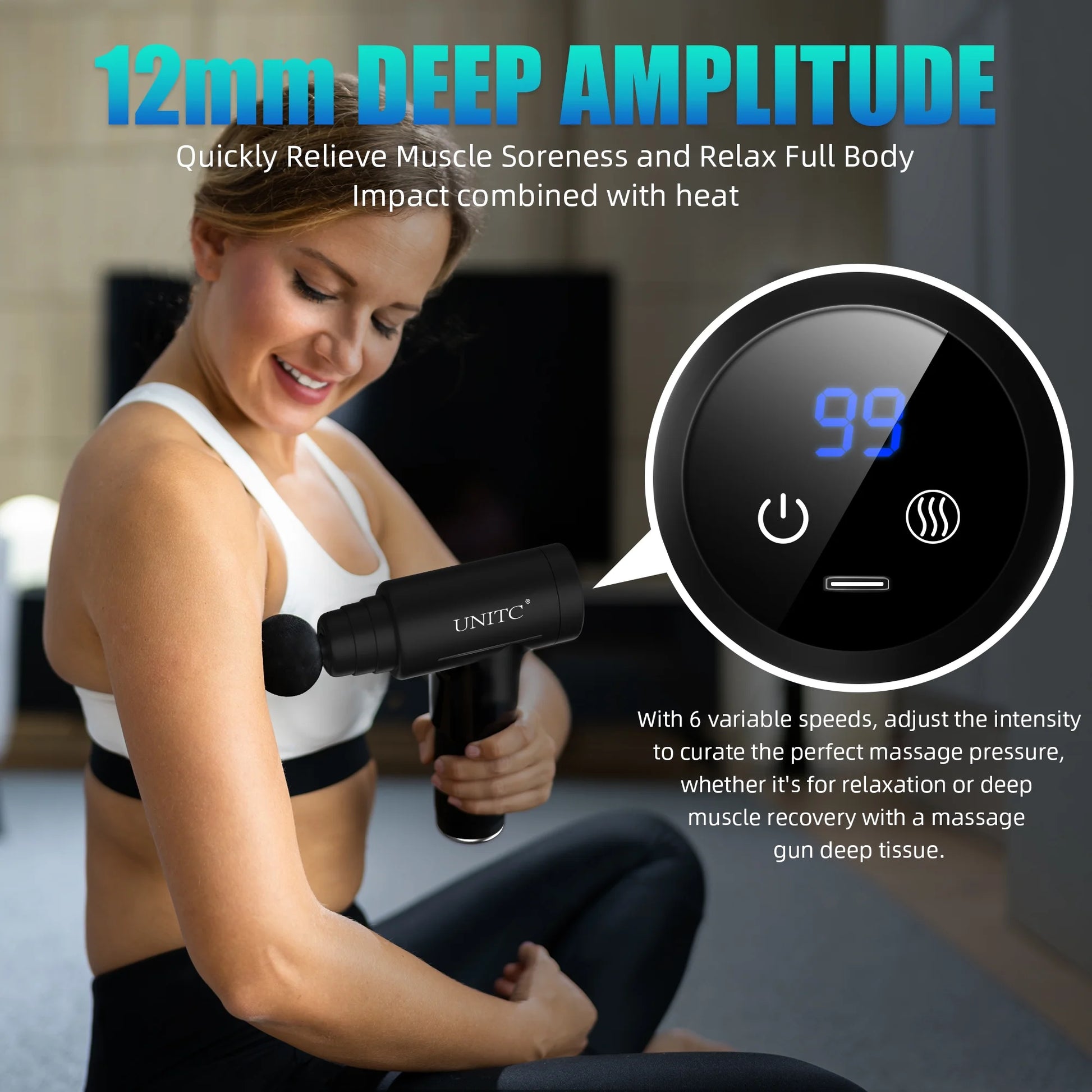 Mini Massage Gun with Heat&Cold, Deep Tissue Messager with 6 Heads, Gifts
