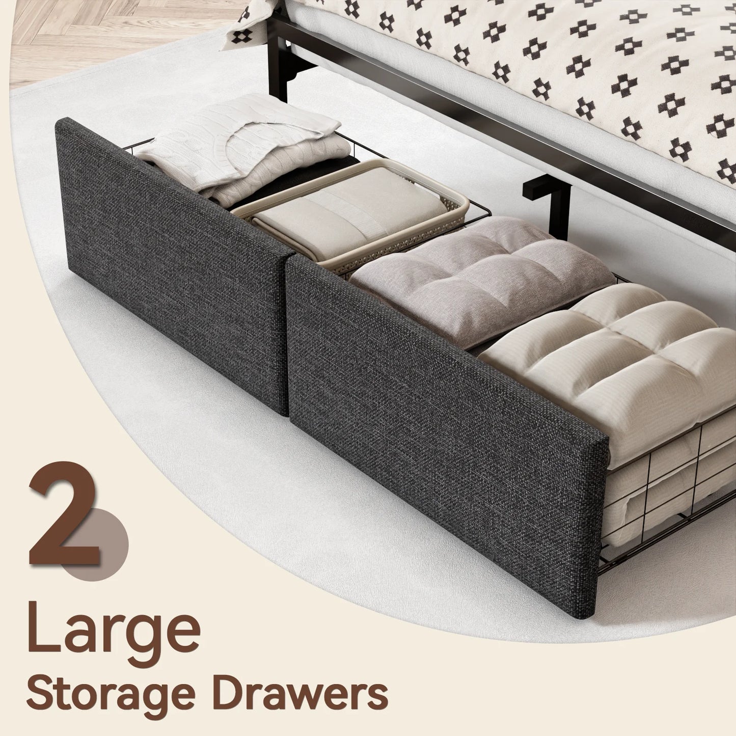Full Size Bed Frame with 49.2" High LED Storage Headboard Shelf, Bed Metal Platform, Black