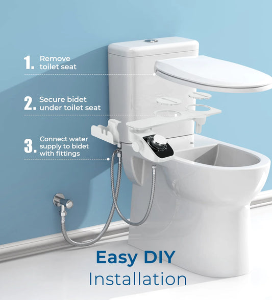 Dual Nozzle Non-Electric Bidet Toilet Attachment with Filtration and Self-Cleaning, Adjustable Pressure Control