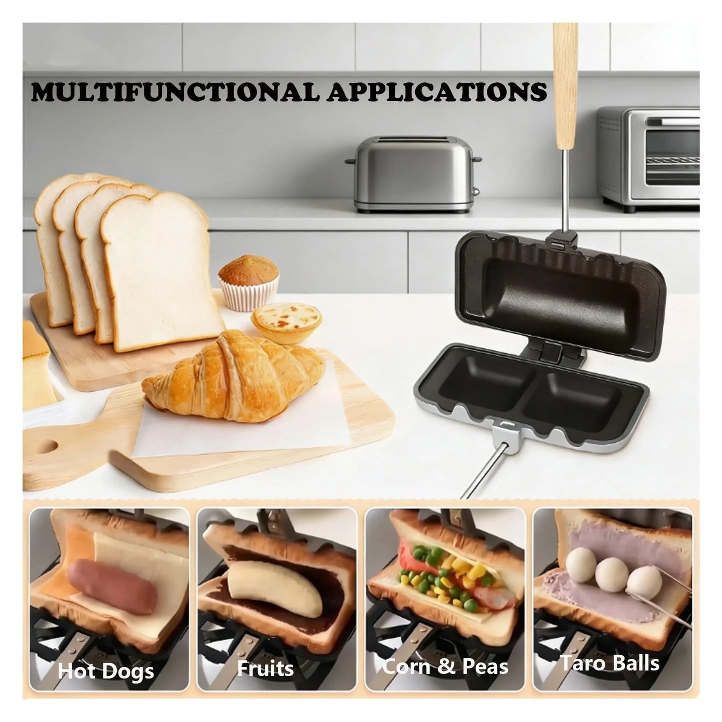 Non-Stick Double-Sided Sandwich Baking Pan - Household Breakfast Omelet & Waffle Maker, Multifunctional Sandwich Mold Pan, Easy-To-Clean Frying Pan for Eggs & Sandwiches, Kitchen Breakfast Tool