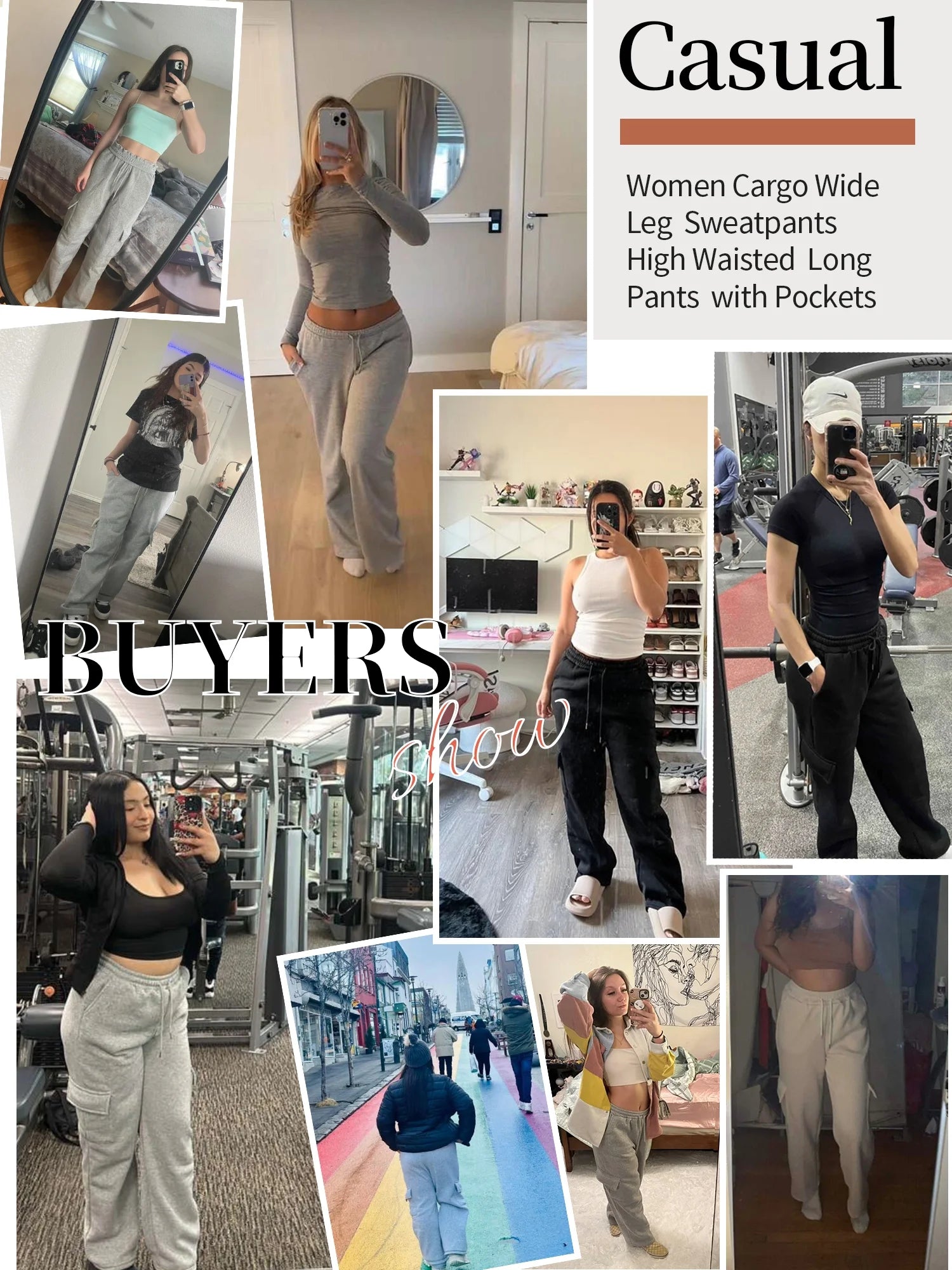 Womens Cargo Sweatpants Baggy Fleece High Waisted Joggers Sweat Pants Athletic Pants with Pockets