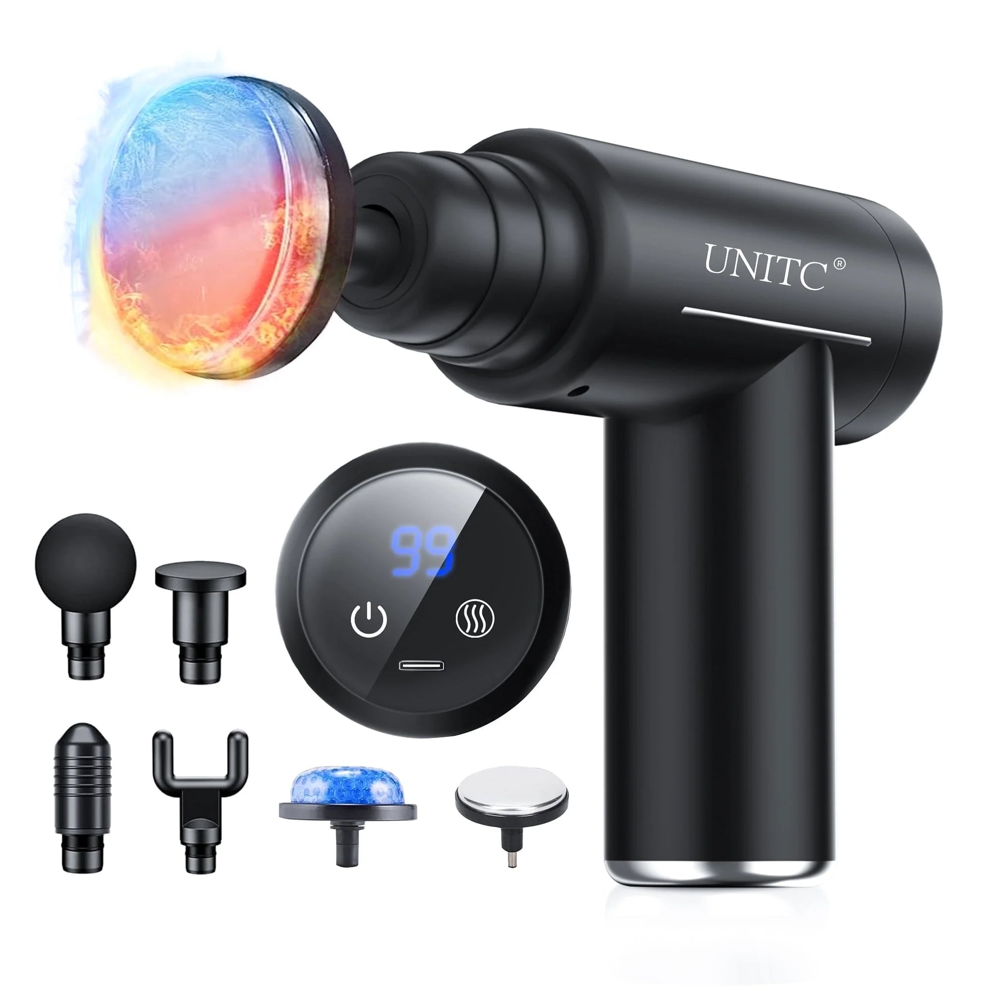 Mini Massage Gun with Heat&Cold, Deep Tissue Messager with 6 Heads, Gifts