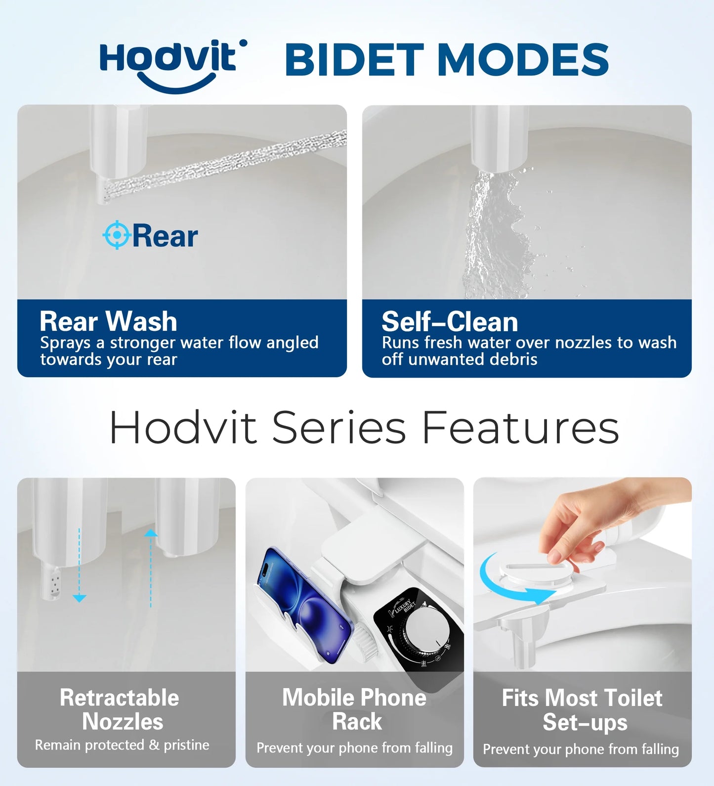 Dual Nozzle Non-Electric Bidet Toilet Attachment with Filtration and Self-Cleaning, Adjustable Pressure Control
