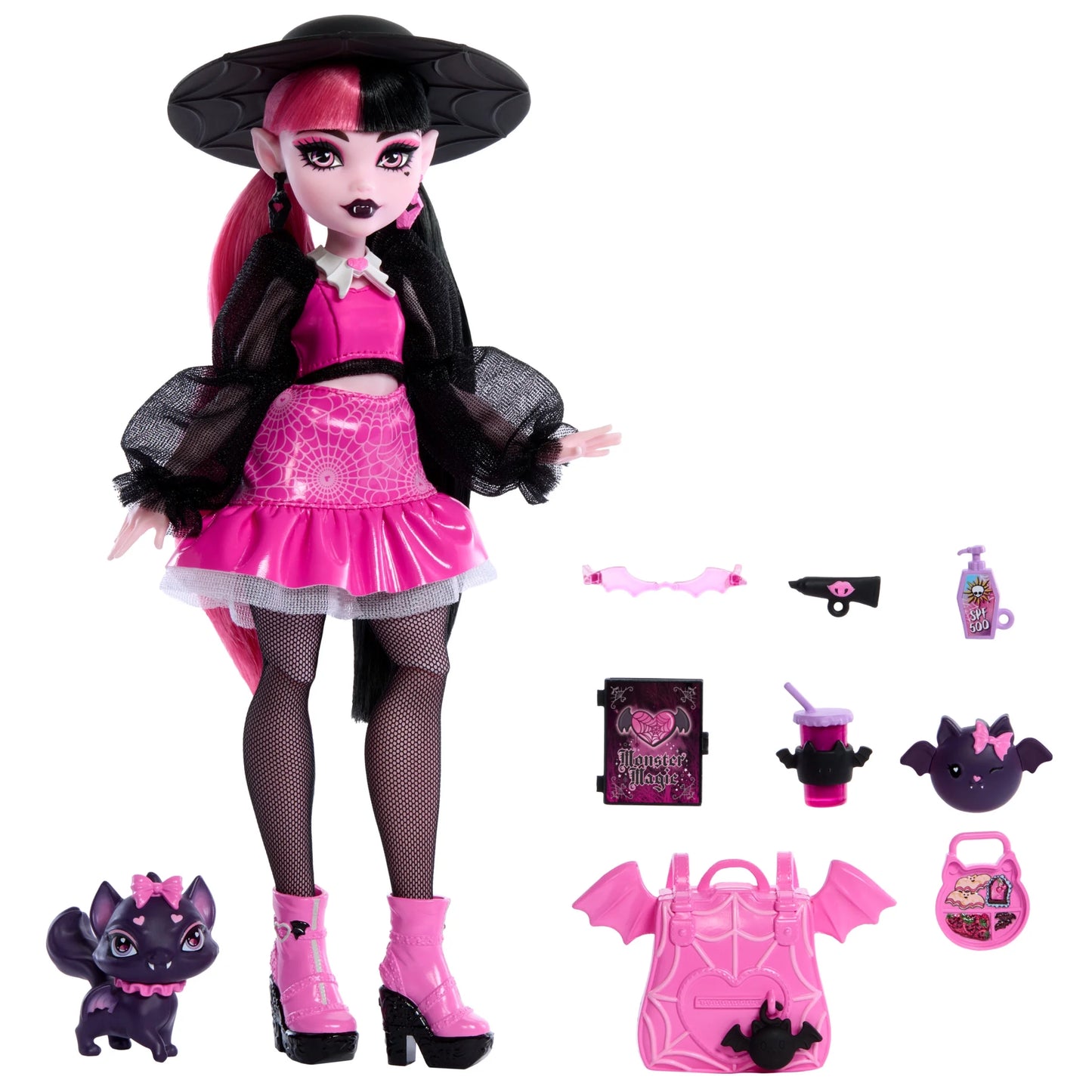 Draculaura Fashion Doll with Pet Bat-Cat Count Fabulous and Accessories