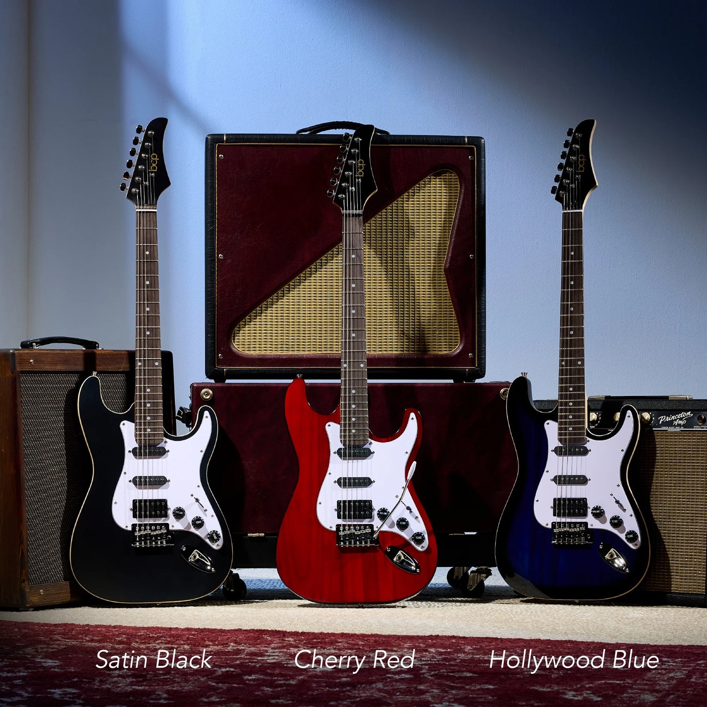 Beginner HSS Electric Guitar Kit W/ Headphone Amp, Gig-Bag, Headphones - Hollywood Blue/White