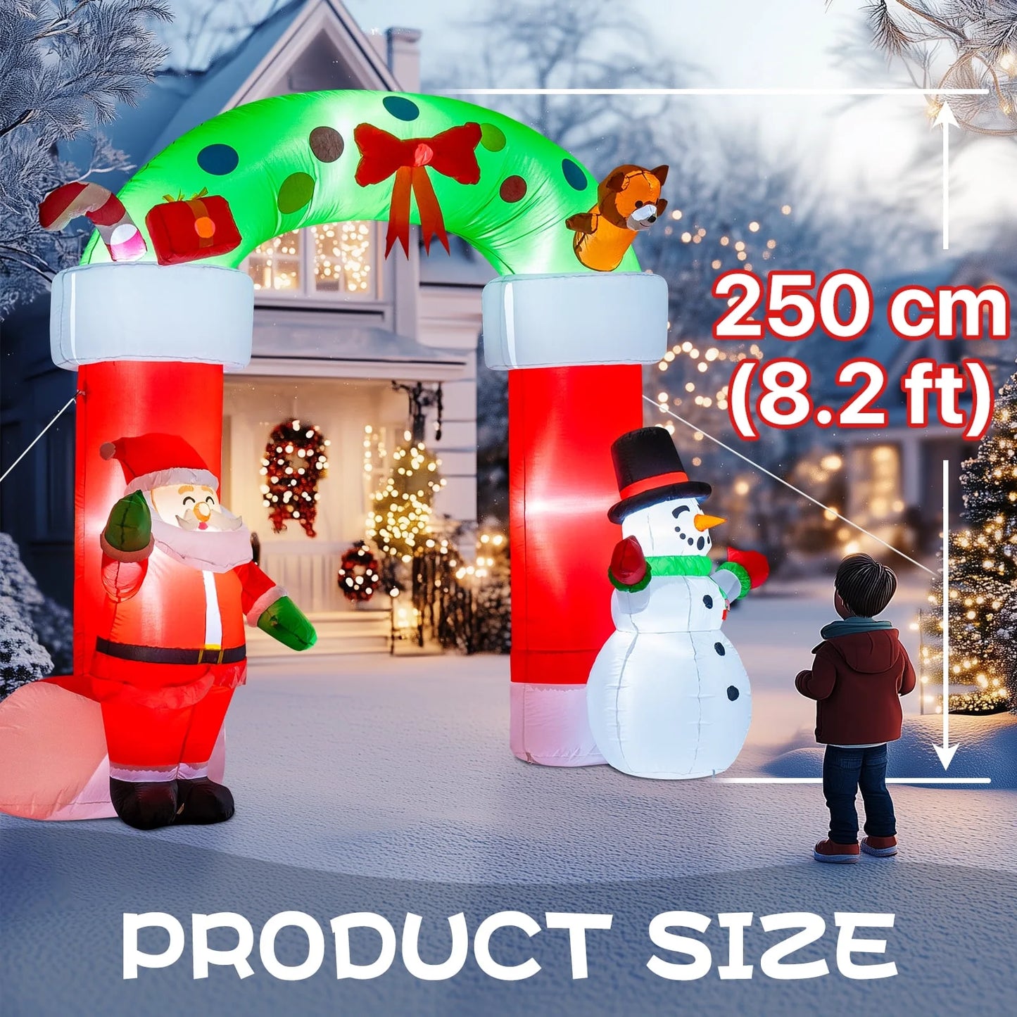 8.2Ft Christmas Inflatables Archway with Santa & Snowman, Christmas Arch Blow up Yard Decorations and Built-In LED Lights for Party Indoor, Outside, Garden, Lawn