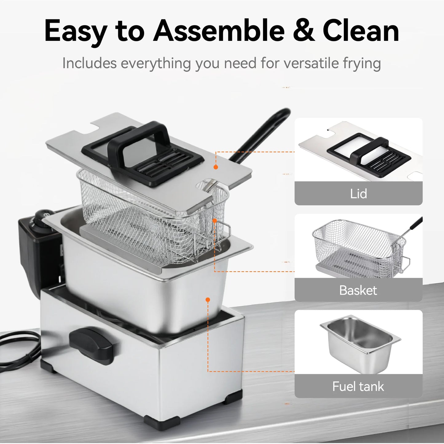 Deep Fryer with Baskets, 3.5QT Electric Fryer with Adjustable Temp & Timer, Nonstick Tank for Chicken & Fries