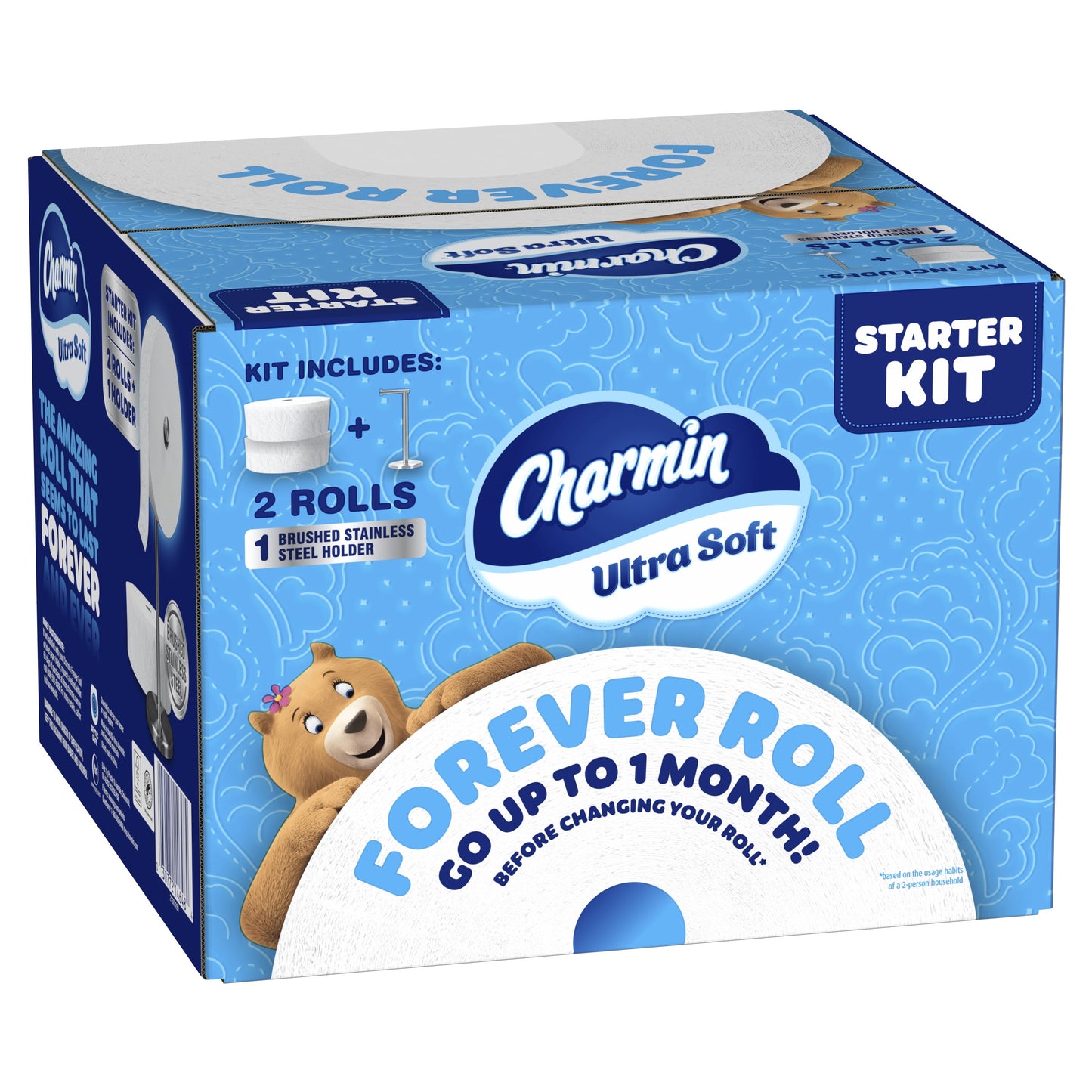 Toilet Paper Ultra Soft, Forever Roll Starter Kit, 1 Holder, 2 Rolls, 2-Ply Bath Tissue