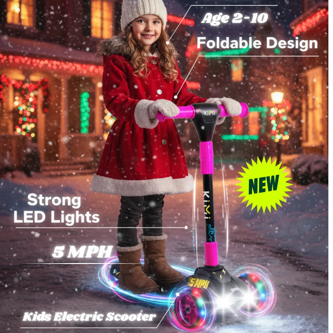 Foldable 3-Wheel Electric Scooter for Kids, Adjustable, Age 2-9, 5Mph, Lights, 10 Miles Range, Charger Included