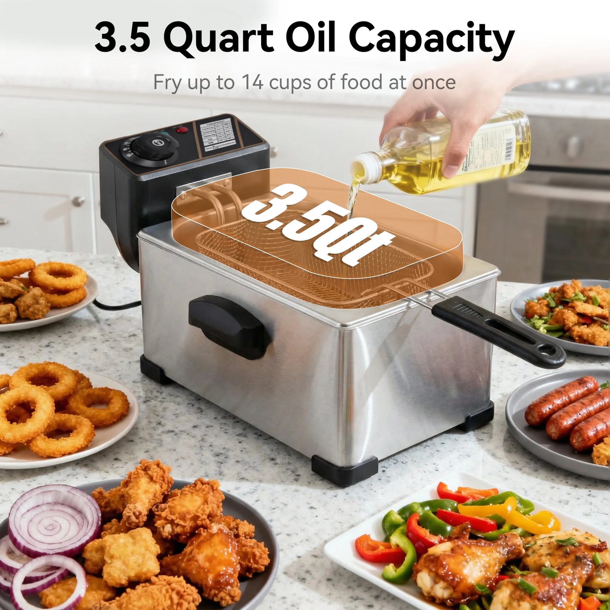 Deep Fryer with Baskets, 3.5QT Electric Fryer with Adjustable Temp & Timer, Nonstick Tank for Chicken & Fries