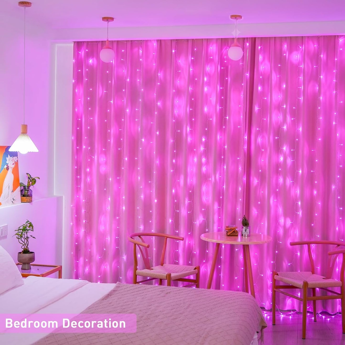 300 LED Curtain Lights Plug in with Remote, 9.8X9.8Ft Pink Valentine Lights Lights Indoor, 8 Modes Pink Christmas String Lights for Bedroom Window Wall Party Proposal Valentine'S Day Decor