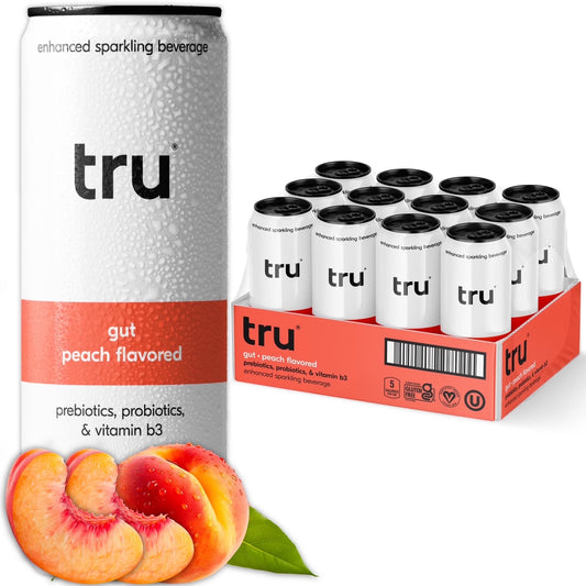 Gut Sparking Water Peach Flavored Prebiotic Drink 12 Pack 12 Oz