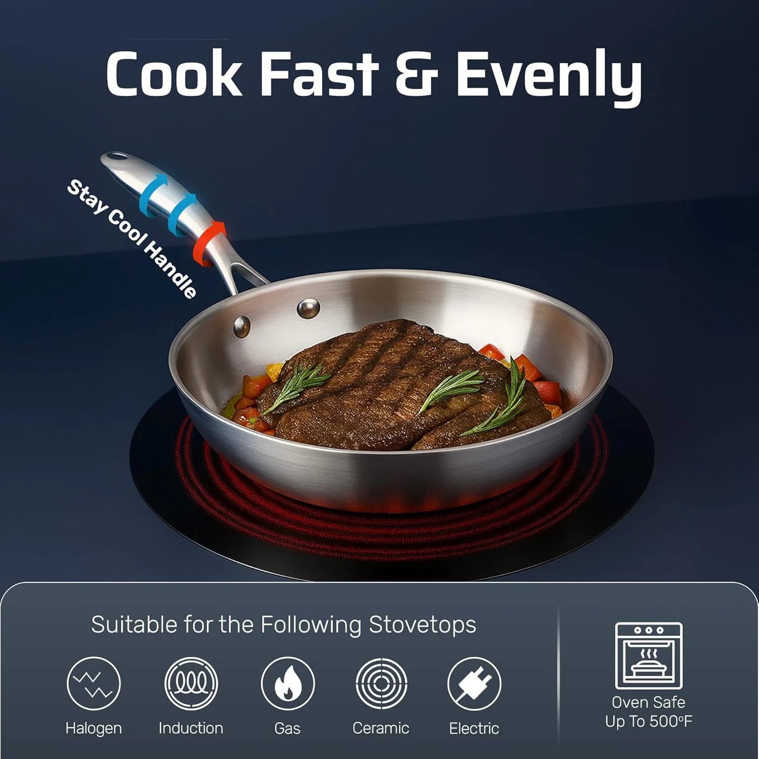 10 Pcs Stainless Steel Cookware Set, Pots and Pans Set Non Stick with Induction Cookware, Made without Forever Chemicals, Metal Utensil Safe, Oven and Dishwasher Safe