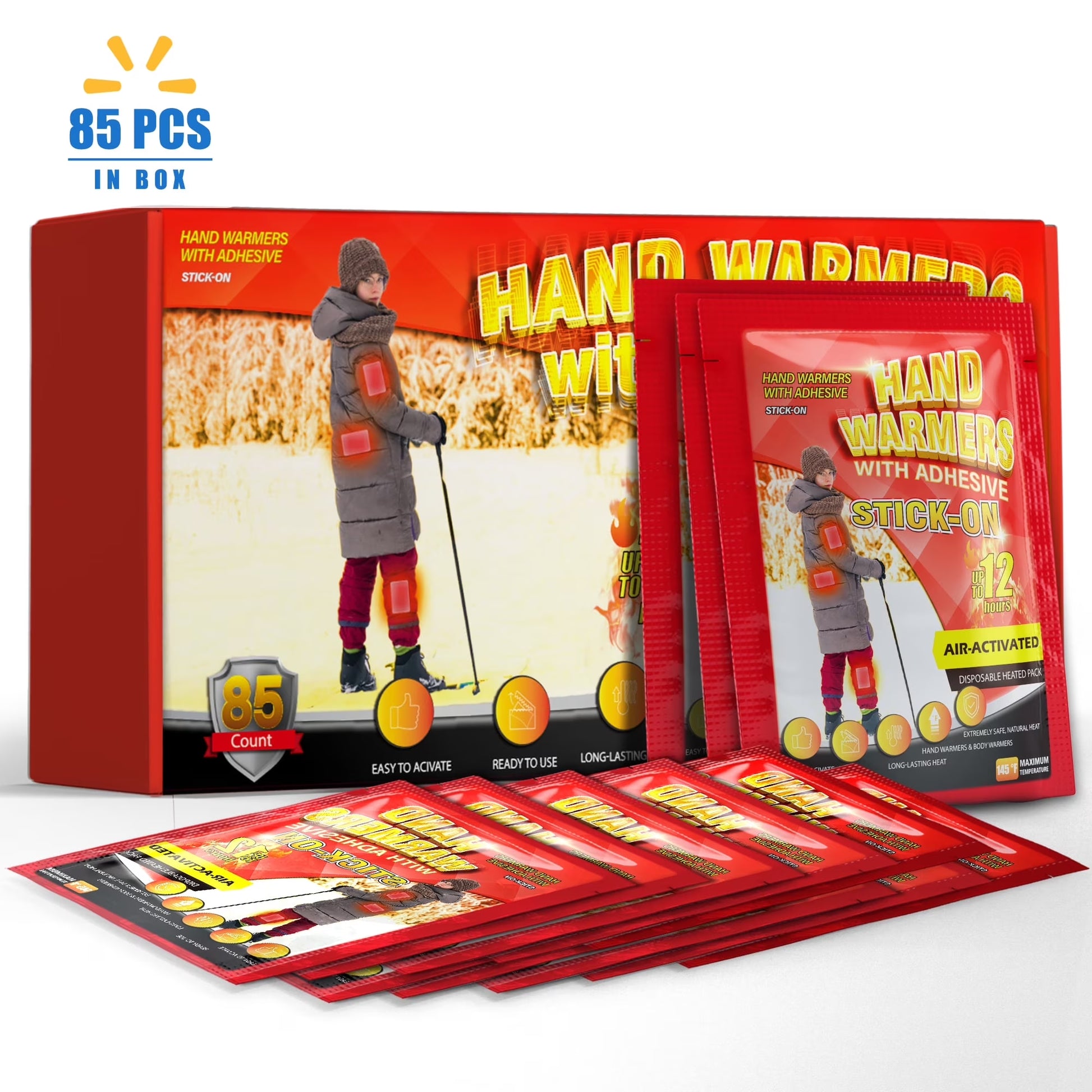 Body Warmer Hand Warmers with Adhesive Backing, Disposable 85Pcs, Long Last Safe Heated 12H