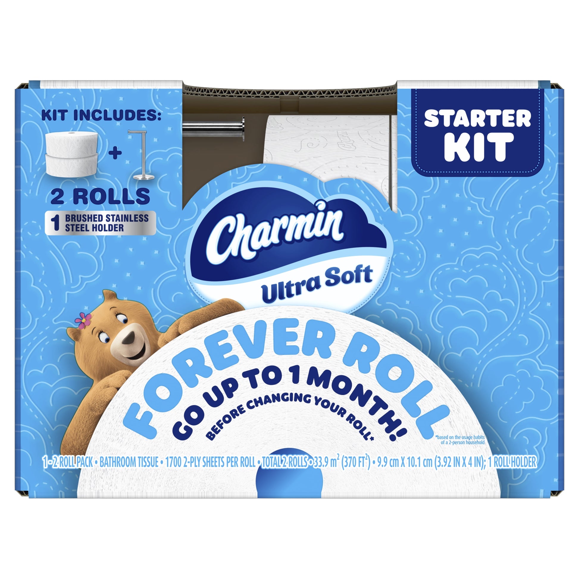 Toilet Paper Ultra Soft, Forever Roll Starter Kit, 1 Holder, 2 Rolls, 2-Ply Bath Tissue