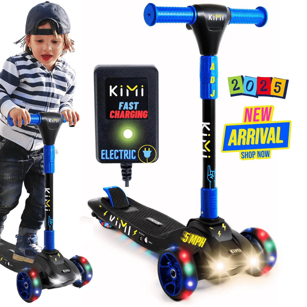 Foldable 3-Wheel Electric Scooter for Kids, Adjustable, Age 2-9, 5Mph, Lights, 10 Miles Range, Charger Included