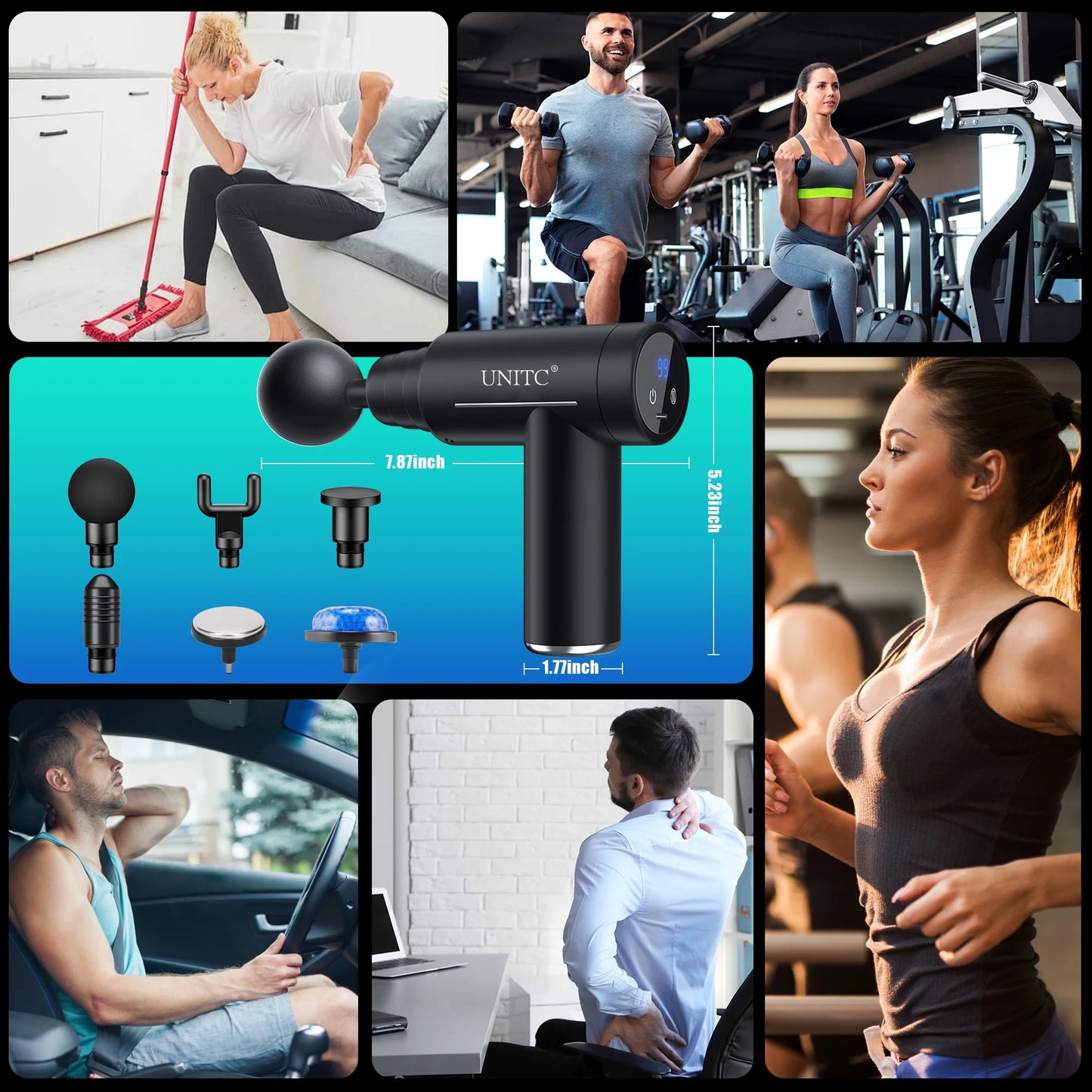 Mini Massage Gun with Heat&Cold, Deep Tissue Messager with 6 Heads, Gifts