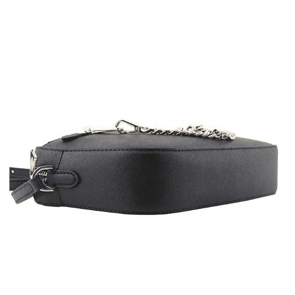 Women'S Adult Two inside Pockets Leather East West Chain Crossbody Bag, Black/Large