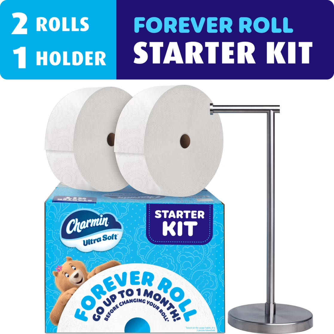 Toilet Paper Ultra Soft, Forever Roll Starter Kit, 1 Holder, 2 Rolls, 2-Ply Bath Tissue